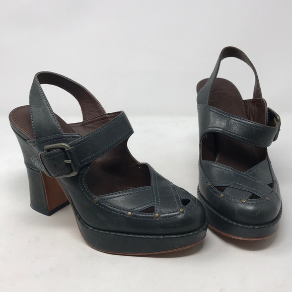 Frye Boots Green Leather Goldie Slingback Shoes